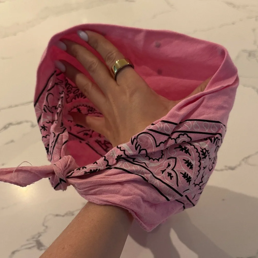 Pink Bandana Scarf with Black Paisley Print and metal studs